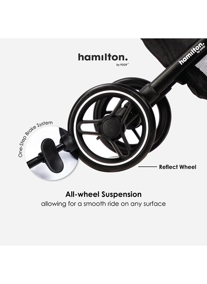 Hamilton - 360° Rotating Seat – MagicFold™ Technology, Foldable, Reflective Wheels with Suspension, Includes Protective Bag and Cup Holder, Adjustable and Manoeuvrable Pushchair – Lightweight Stroller – Folding Buggy – Khaki - Image 1