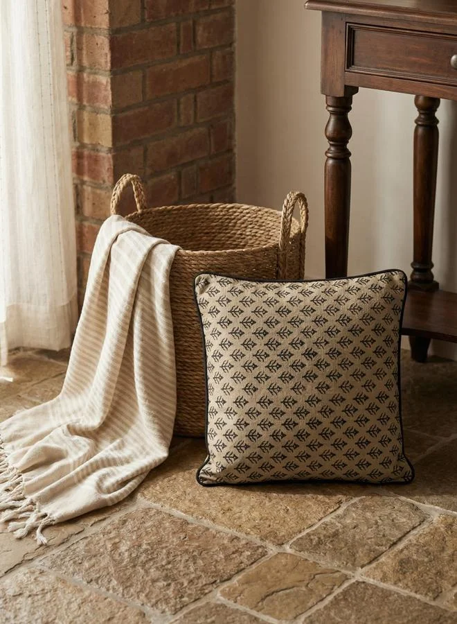 Sanskrutihomes Beige Floral Cotton Square Cushion Cover, Large