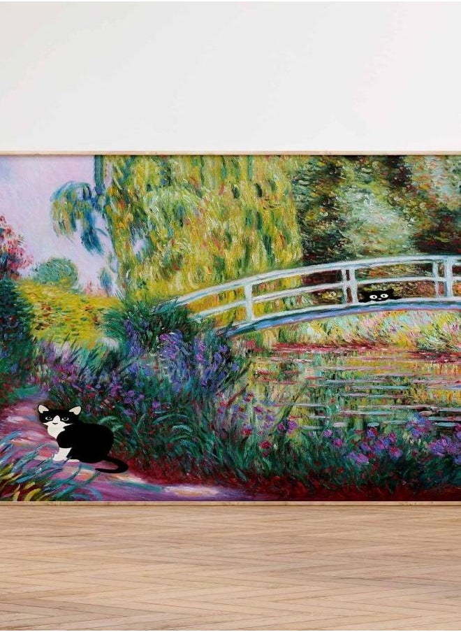 Generic - (Assembly frame) Monet Garden Cat Print, Claude Monet Flowers Cat Poster, Water Lilies Cat Art, Funny Cat Print, Cat Art Wall Art Poster Print Sizes A2 A3 A4 - Image 1