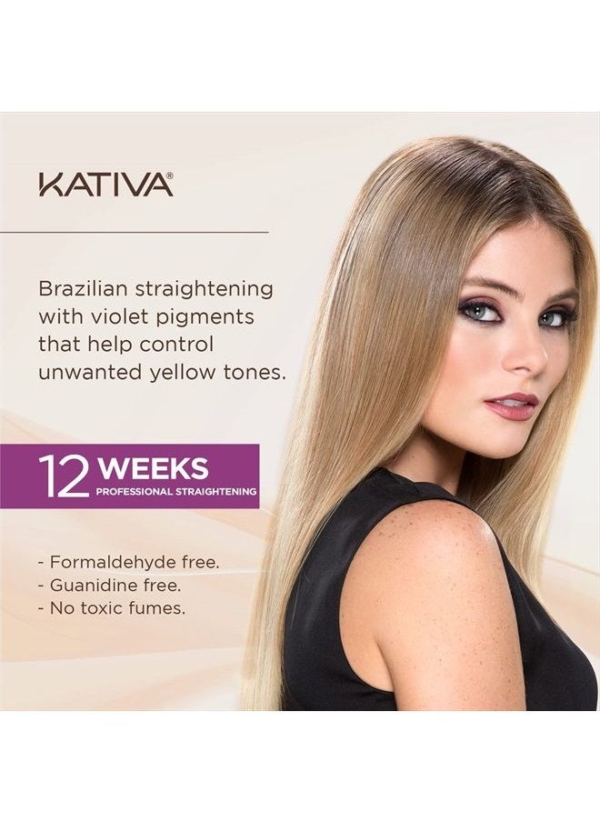 Kativa Brazilian Straightening Blonde Kit, 12 Weeks of Home Use Professional Straightening, with Olive Oil, Citrus Fruits and Keratin, for Straighter, Softer and Shinier Light-Coloured Hair  - Image 3