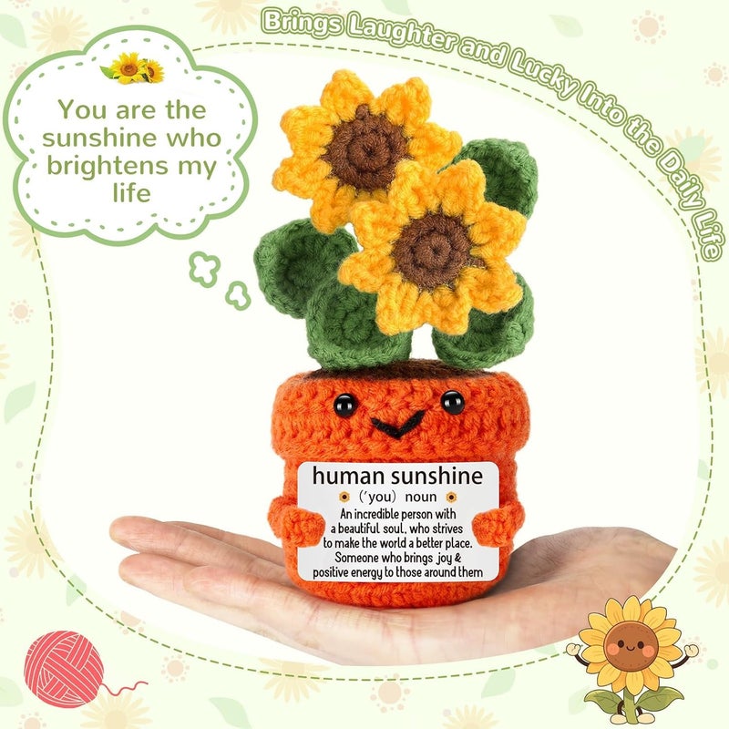 Happy Threads Teacher Sunflower Pot with Inspirational Message Card, Handmade Crochet Potted Flower Decoration, Cute Desk & Shelf Décor, Teacher Appreciation Gift from Student - Image 2