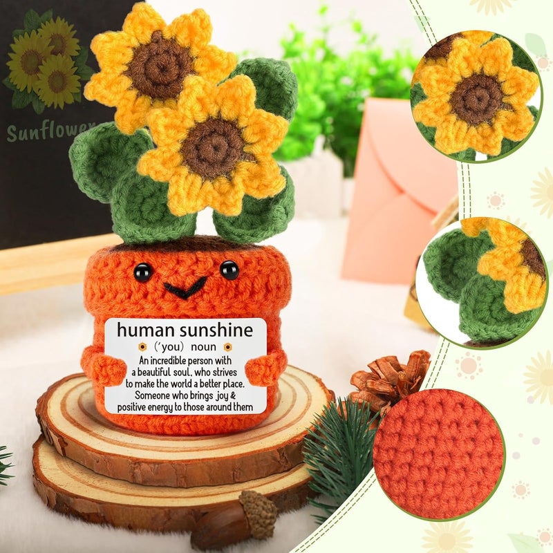 Happy Threads Teacher Sunflower Pot with Inspirational Message Card, Handmade Crochet Potted Flower Decoration, Cute Desk & Shelf Décor, Teacher Appreciation Gift from Student - Image 5