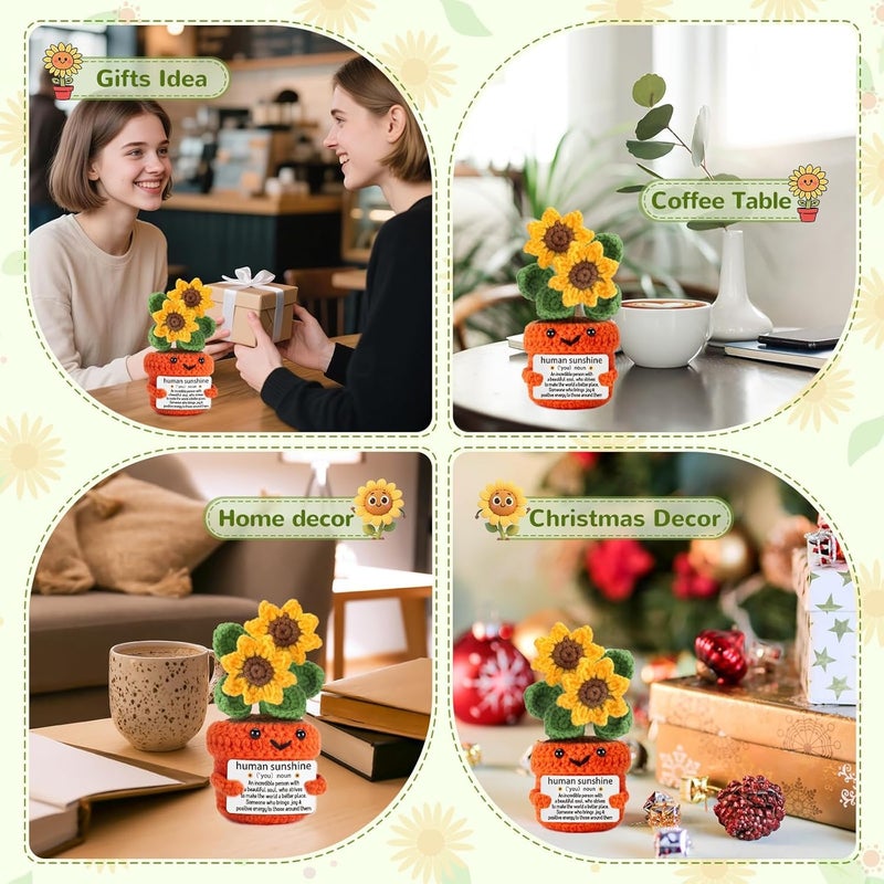 Happy Threads Teacher Sunflower Pot with Inspirational Message Card, Handmade Crochet Potted Flower Decoration, Cute Desk & Shelf Décor, Teacher Appreciation Gift from Student - Image 4