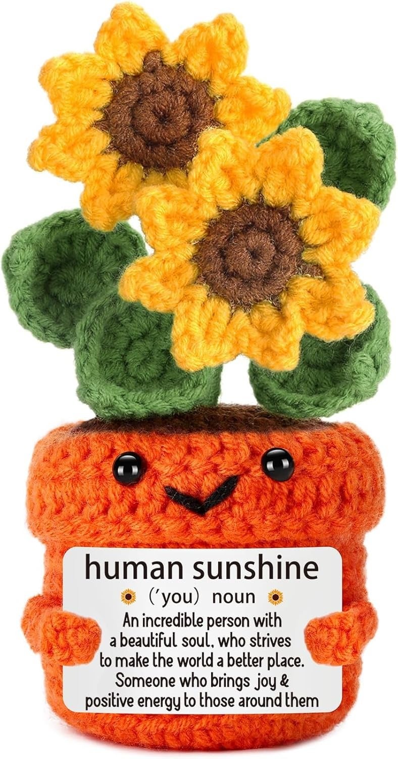 Happy Threads Teacher Sunflower Pot with Inspirational Message Card, Handmade Crochet Potted Flower Decoration, Cute Desk & Shelf Décor, Teacher Appreciation Gift from Student - Image 1