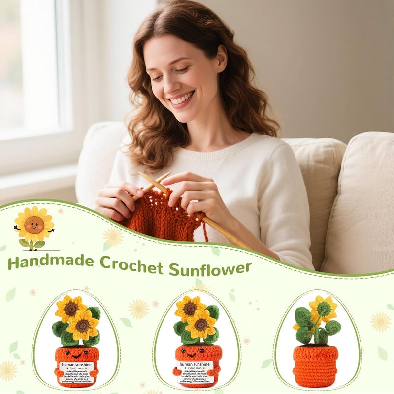 Happy Threads Teacher Sunflower Pot with Inspirational Message Card, Handmade Crochet Potted Flower Decoration, Cute Desk & Shelf Décor, Teacher Appreciation Gift from Student - Image 3