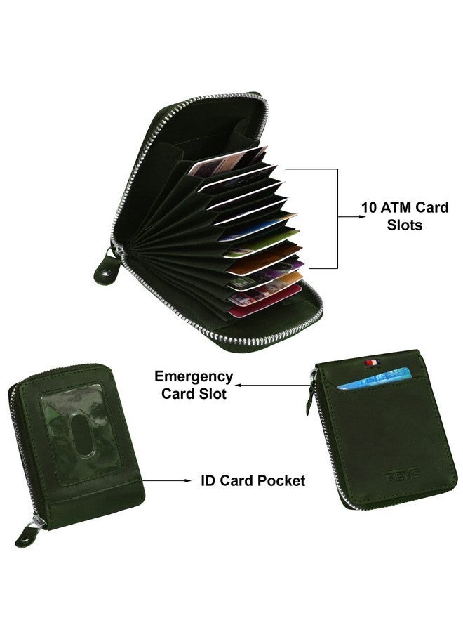 ABYS Genuine Leather RFID Plain Olive Card Holder for Men & Women, Metallic Zipper Closure,Credit & ATM Card Wallet - Image 4