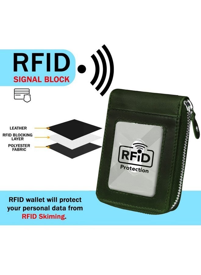 ABYS Genuine Leather RFID Plain Olive Card Holder for Men & Women, Metallic Zipper Closure,Credit & ATM Card Wallet - Image 3