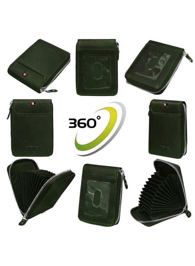 ABYS Genuine Leather RFID Plain Olive Card Holder for Men & Women, Metallic Zipper Closure,Credit & ATM Card Wallet - Image 5