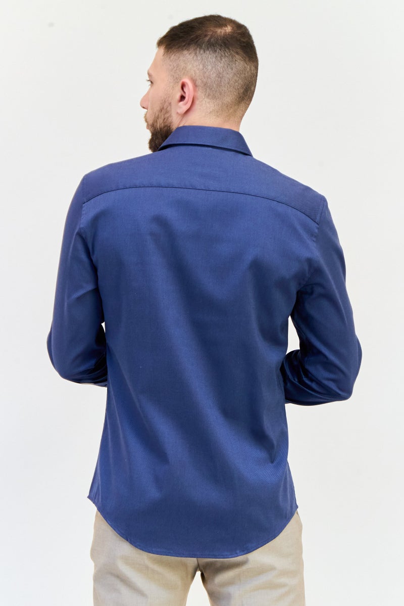 Celio Men Slim Fit Solid Long Sleeves Casual Shirt, Navy Blue - Image 3