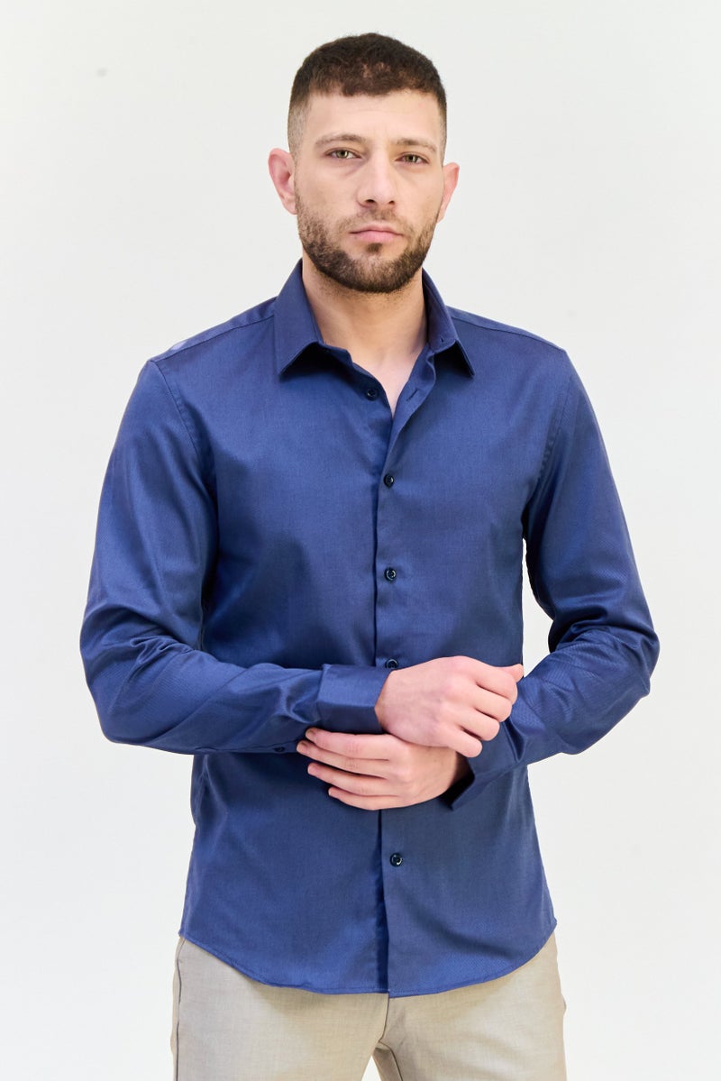 Celio Men Slim Fit Solid Long Sleeves Casual Shirt, Navy Blue - Image 1