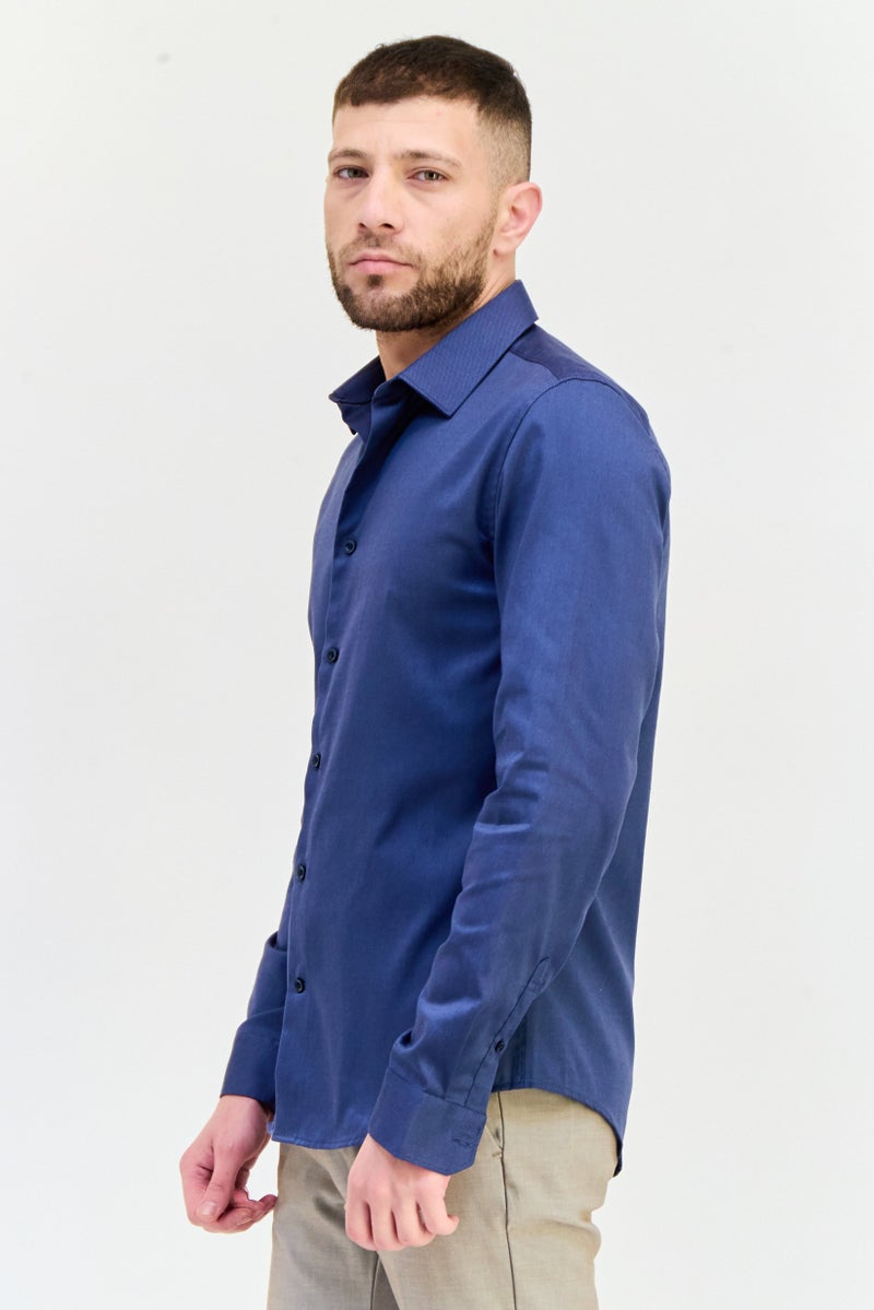 Celio Men Slim Fit Solid Long Sleeves Casual Shirt, Navy Blue - Image 2