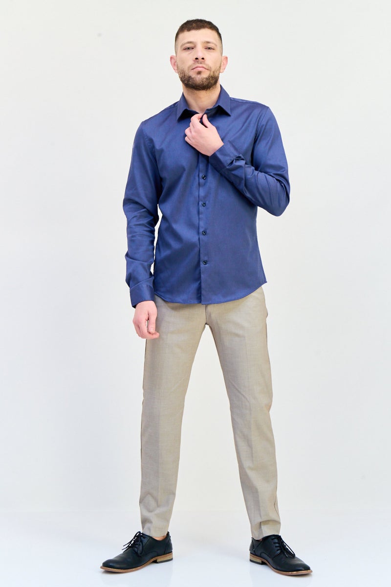 Celio Men Slim Fit Solid Long Sleeves Casual Shirt, Navy Blue - Image 4