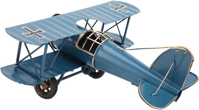 GOWENIC Vintage Biplane Handicraft Retro Airplane Model Metal Iron Aircraft Toy for Home Decoration, Bright 3-Color Modern Ornament for Model Aircraft Enthusiasts, 3.5in Height (Blue) - Image 2