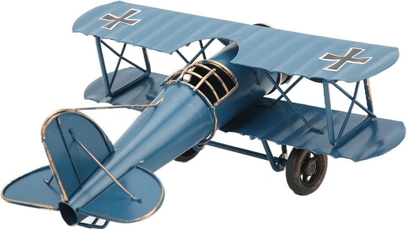 GOWENIC Vintage Biplane Handicraft Retro Airplane Model Metal Iron Aircraft Toy for Home Decoration, Bright 3-Color Modern Ornament for Model Aircraft Enthusiasts, 3.5in Height (Blue) - Image 4