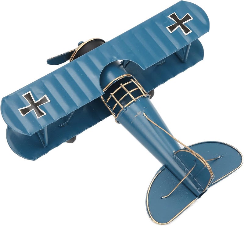 GOWENIC Vintage Biplane Handicraft Retro Airplane Model Metal Iron Aircraft Toy for Home Decoration, Bright 3-Color Modern Ornament for Model Aircraft Enthusiasts, 3.5in Height (Blue) - Image 1