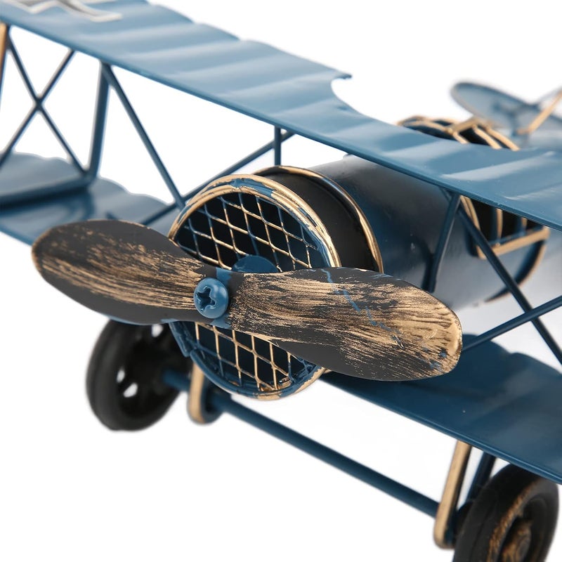 GOWENIC Vintage Biplane Handicraft Retro Airplane Model Metal Iron Aircraft Toy for Home Decoration, Bright 3-Color Modern Ornament for Model Aircraft Enthusiasts, 3.5in Height (Blue) - Image 5