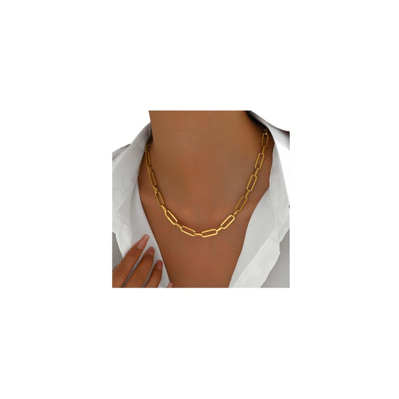 Mauzew 18K Gold Plated Paperclip Chain Necklace for Women Thick 7 mm Paper Clip Link Necklaces Dainty Layering Choker Necklace Everyday Chain Trendy Jewelry - Image 1
