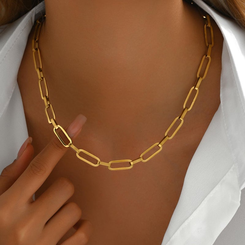 Mauzew 18K Gold Plated Paperclip Chain Necklace for Women Thick 7 mm Paper Clip Link Necklaces Dainty Layering Choker Necklace Everyday Chain Trendy Jewelry - Image 4