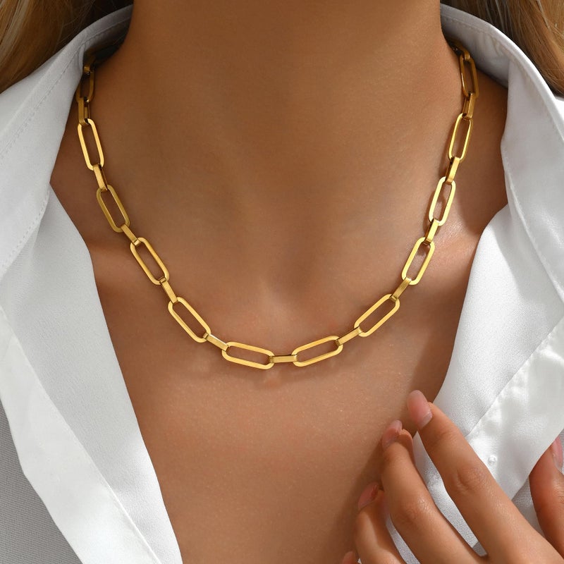 Mauzew 18K Gold Plated Paperclip Chain Necklace for Women Thick 7 mm Paper Clip Link Necklaces Dainty Layering Choker Necklace Everyday Chain Trendy Jewelry - Image 2