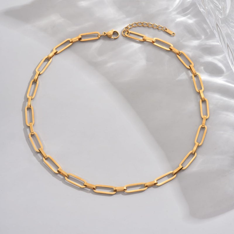 Mauzew 18K Gold Plated Paperclip Chain Necklace for Women Thick 7 mm Paper Clip Link Necklaces Dainty Layering Choker Necklace Everyday Chain Trendy Jewelry - Image 5