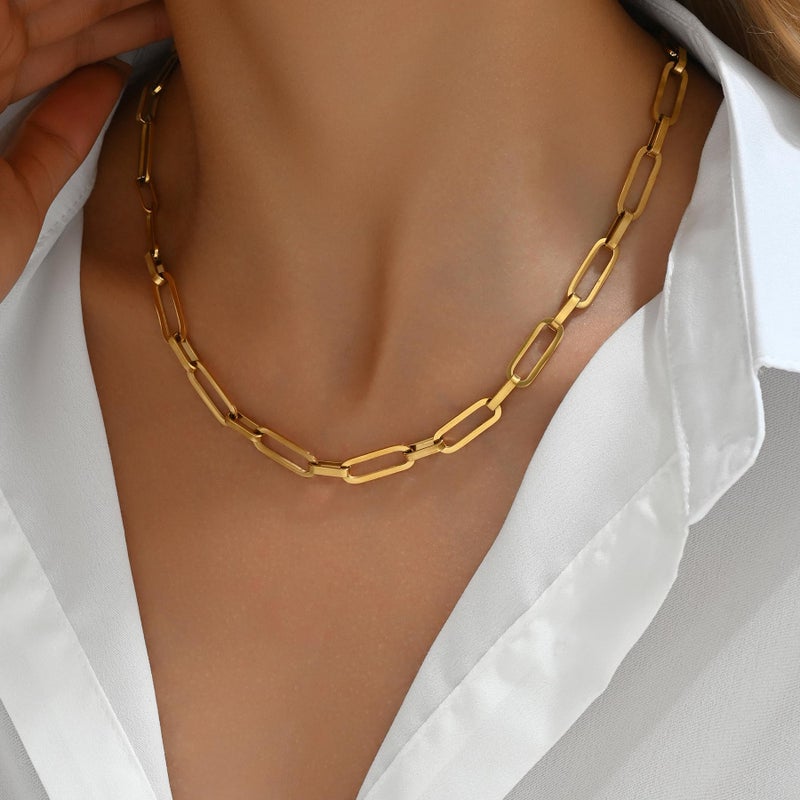 Mauzew 18K Gold Plated Paperclip Chain Necklace for Women Thick 7 mm Paper Clip Link Necklaces Dainty Layering Choker Necklace Everyday Chain Trendy Jewelry - Image 3