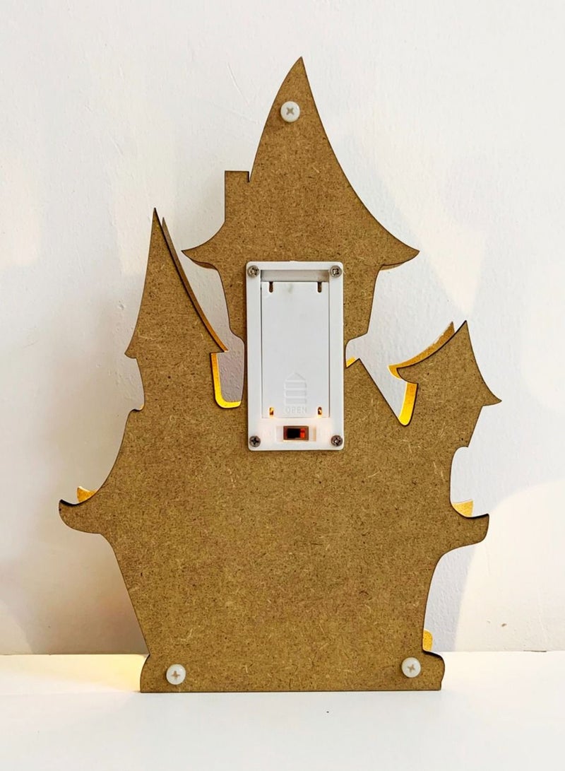 سلة إضاءة هالوين على شكل قصر مخيف مصنوعة من الخشب 24 سم - Image 4