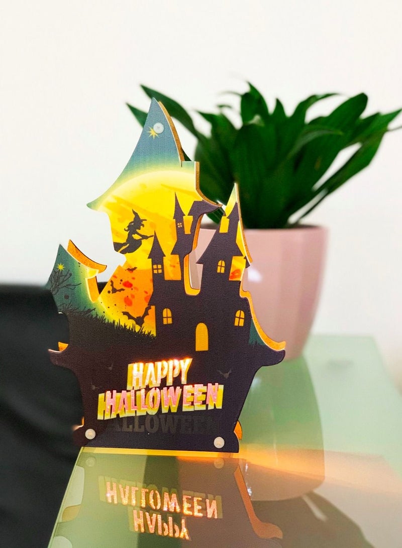 سلة إضاءة هالوين على شكل قصر مخيف مصنوعة من الخشب 24 سم - Image 2