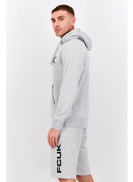 French Connection Men 2 Pcs Brand Logo Hooded Sweatshirts And Short Set, Light Grey  - Image 2