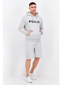 French Connection Men 2 Pcs Brand Logo Hooded Sweatshirts And Short Set, Light Grey  - Image 4