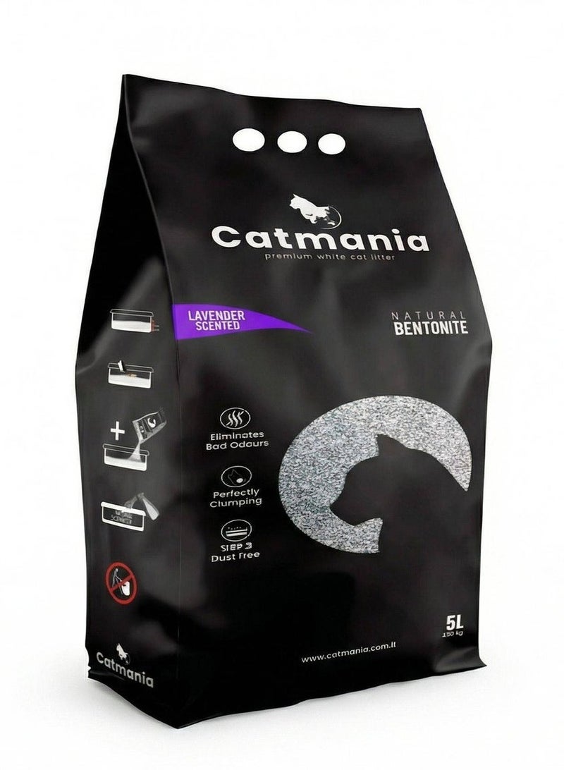 Catmania Premium White Bentonite Clumping Cat Litter Lavender Scent 5L - Image 1