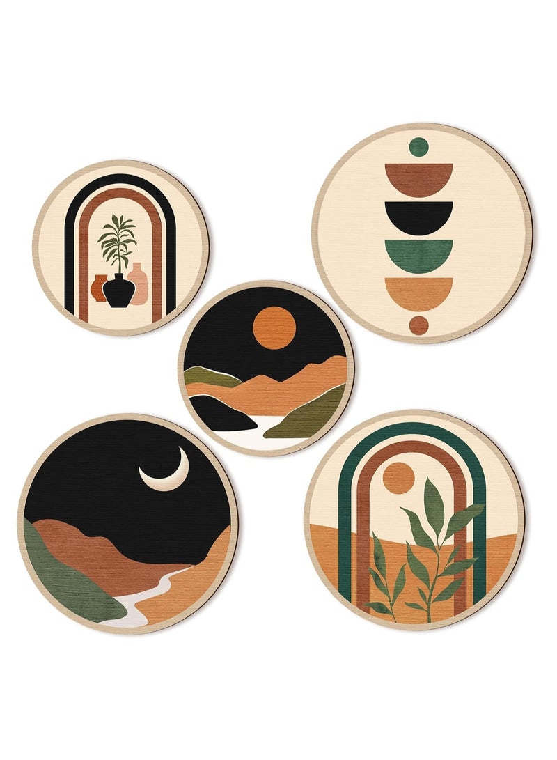 رات سو 5 قطع بوهو فن فن الديكور -غرفة المعيشة الخشبية ديكور الجدران، البوهيمية هندسية معلقة ديكور المزرعة، غرفة النوم، شقة، المكتب، مجموعة فن الحائط الجمالي - Image 2