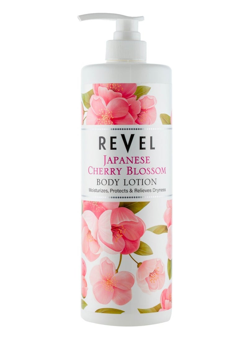 Revel لوشن الجسم بزهر الكرز الياباني من ريفيل سكين كير 1000 مل، مرطب، يحمي ويخفف الجفاف، ينعش البشرة، لجميع أنواع البشرة، للرجال والنساء، للاستخدام اليومي - Image 1