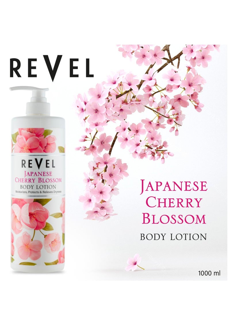 Revel لوشن الجسم بزهر الكرز الياباني من ريفيل سكين كير 1000 مل، مرطب، يحمي ويخفف الجفاف، ينعش البشرة، لجميع أنواع البشرة، للرجال والنساء، للاستخدام اليومي - Image 2