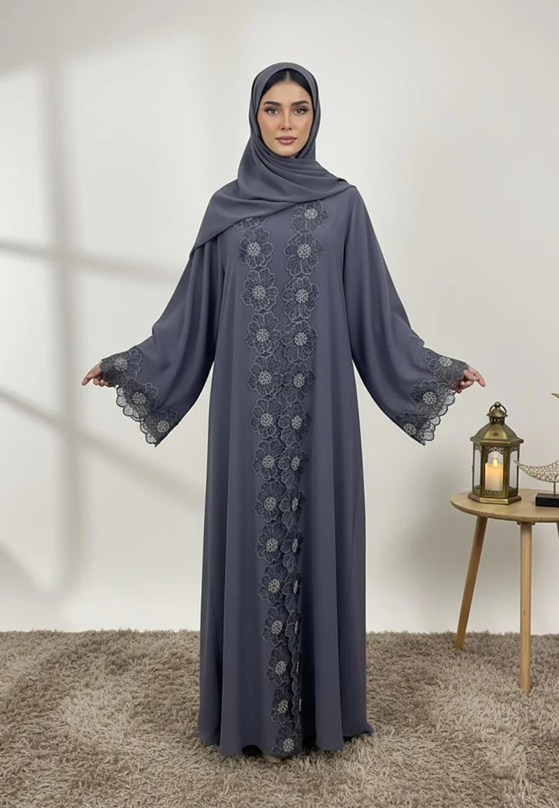 النخبة Layla Lace Abaya with matching inner – Nida Fabric-2P836