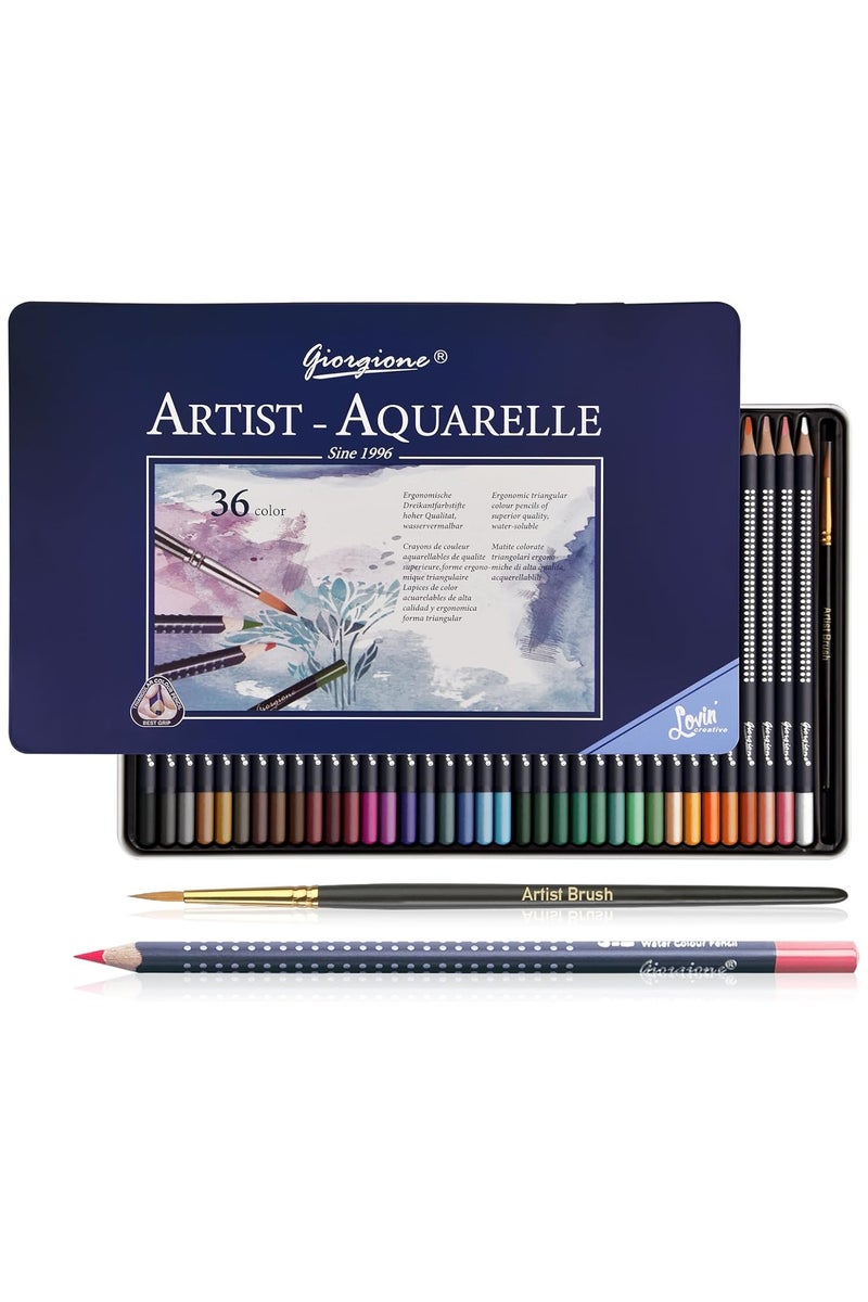 Giorgione Artist Aquarelle Watercolor Pencils (Set of 36) long-watercolor pencils + brush in metal case - Image 1