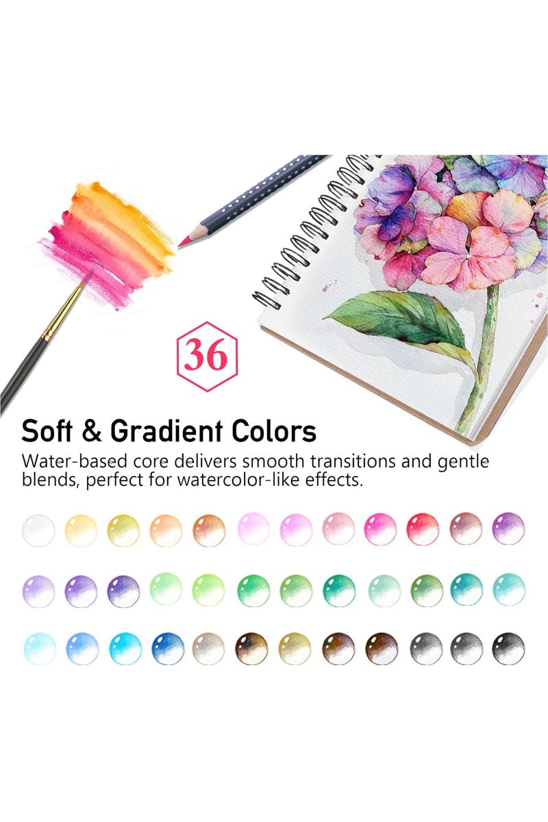 Giorgione Artist Aquarelle Watercolor Pencils (Set of 36) long-watercolor pencils + brush in metal case - Image 5