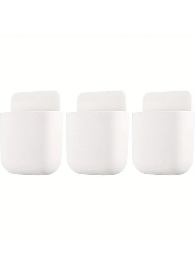 White 3Pcs Wall Mounted No Drill Remote Control Holder Self Adhesive Phone Organizer For Home Office - Image 1
