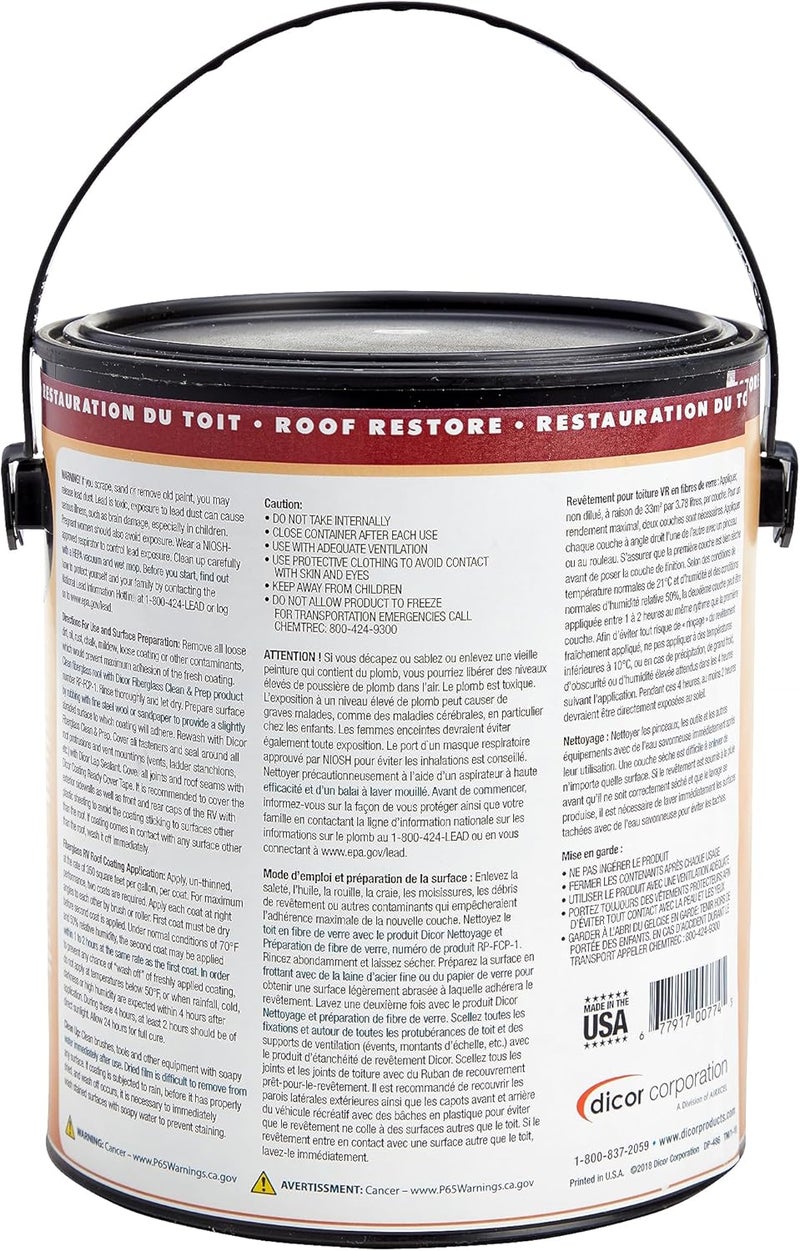 Dicor RP-FRC-1 Fiberglass RV Roof Coating System - White, 1 Gallon - Image 2