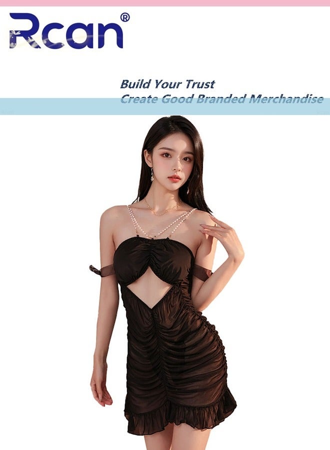 Rcan Lingerie For Women One Size Slim Slit Babydoll Backless Sling Dress Ladies Boudoir Outfits Sleepwear Nightwear - Image 1