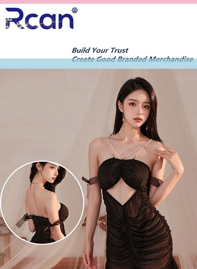 Rcan Lingerie For Women One Size Slim Slit Babydoll Backless Sling Dress Ladies Boudoir Outfits Sleepwear Nightwear - Image 2