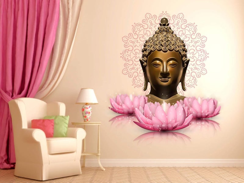 DivineDesigns DivineDesigns PVC Vinyl Buddha Lotus Flowers Wall Sticker for Living Room Bedroom Office and All Type Wall Decoration 22X22 INCH Pack of 1