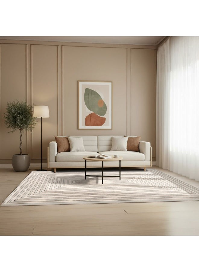 DANUBE HOME Harmony Modern Geometrics Rug | Washable Modern Rugs Style | Polypropylene + Polyester Area Rug Floor Covering | Indoor Carpet For Living Room Dining Bedroom 240X340cm-White - Image 2