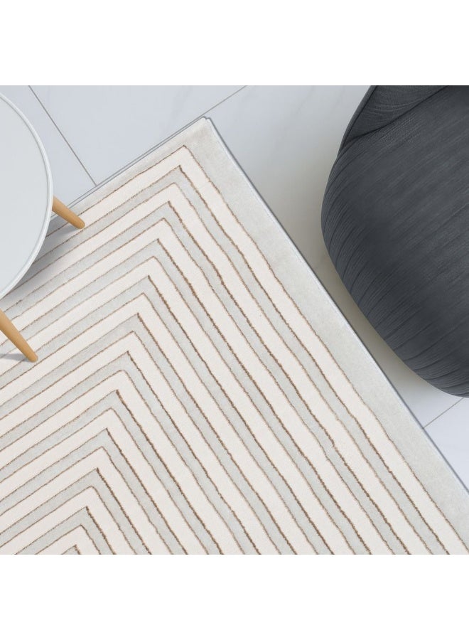 DANUBE HOME Harmony Modern Geometrics Rug | Washable Modern Rugs Style | Polypropylene + Polyester Area Rug Floor Covering | Indoor Carpet For Living Room Dining Bedroom 240X340cm-White - Image 1