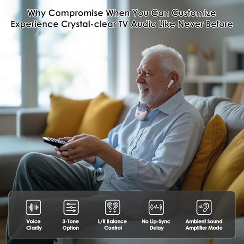 SIMOLIO 2.4G Digital TV Wireless Headphones with Spare Battery for Seniors, Dialog Clarity Wireless Headphones for TV Watching with Tone & Balance Control, Support Optical/RCA/AUX, 164ft, No Delay - Image 3