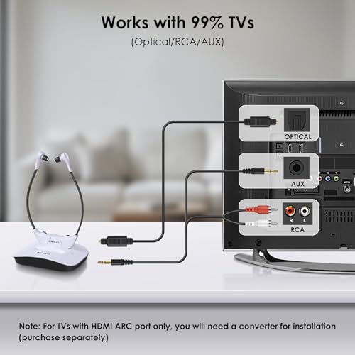 SIMOLIO 2.4G Digital TV Wireless Headphones with Spare Battery for Seniors, Dialog Clarity Wireless Headphones for TV Watching with Tone & Balance Control, Support Optical/RCA/AUX, 164ft, No Delay - Image 5