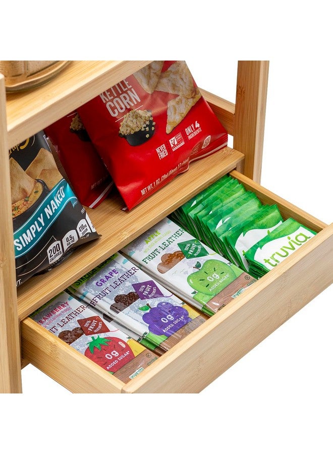 Sorbus رف مضاد للبكتيريا من الخيزران بطبقتين مع درج مخفي - منظم مكياج - تخزين متعدد الأغراض للعناية بالبشرة، مستحضرات التجميل، المكتب - رف عرض لكونتر الحمام، المطبخ، المكتب - Image 3