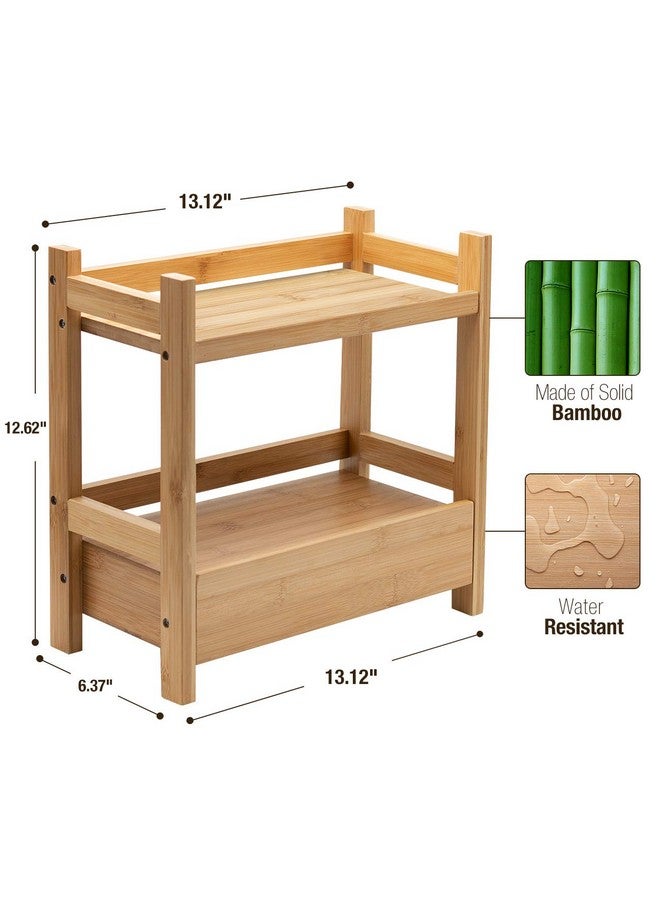 Sorbus رف مضاد للبكتيريا من الخيزران بطبقتين مع درج مخفي - منظم مكياج - تخزين متعدد الأغراض للعناية بالبشرة، مستحضرات التجميل، المكتب - رف عرض لكونتر الحمام، المطبخ، المكتب - Image 5