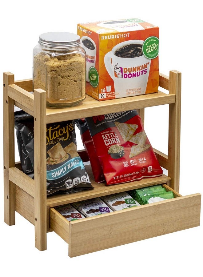 Sorbus رف مضاد للبكتيريا من الخيزران بطبقتين مع درج مخفي - منظم مكياج - تخزين متعدد الأغراض للعناية بالبشرة، مستحضرات التجميل، المكتب - رف عرض لكونتر الحمام، المطبخ، المكتب - Image 4