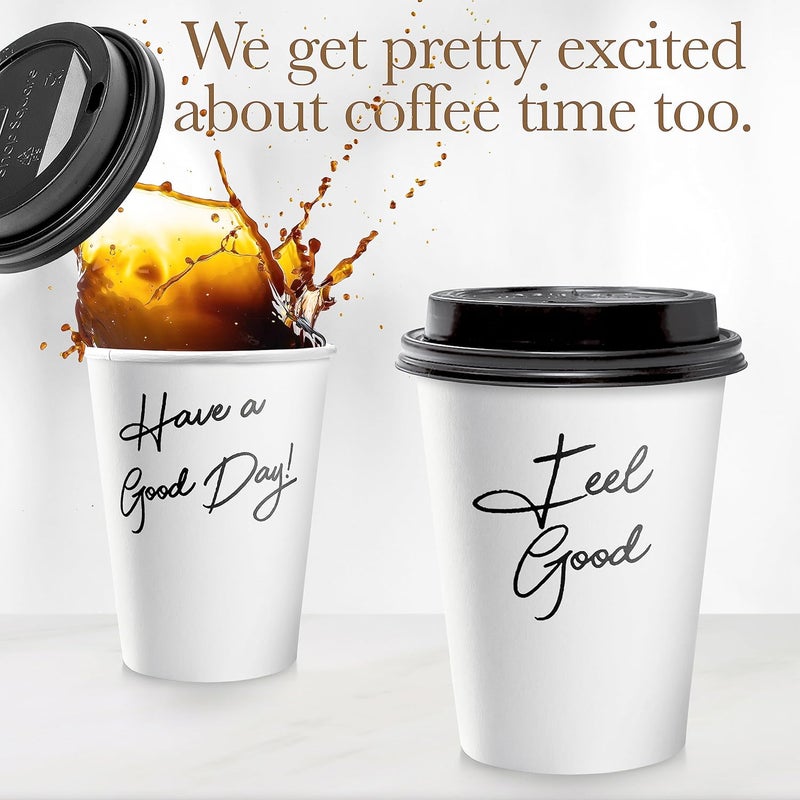 Shop Square Disposable Coffee Cups with Lids 12 oz (100 Pack) - Paper Coffee Cups for Hot & Cold Drinks, Tea, Hot Chocolate, Water - Image 4