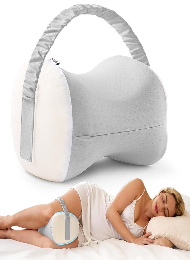 YFONG Knee Pillow for Side Sleepers, Memory Foam Leg Pillow with Adjustable & Detachable Strap, Ergonomic Support for Back, Hip, Knee, Sciatica Pain Relief, Pregnancy Support, Grey - Image 1